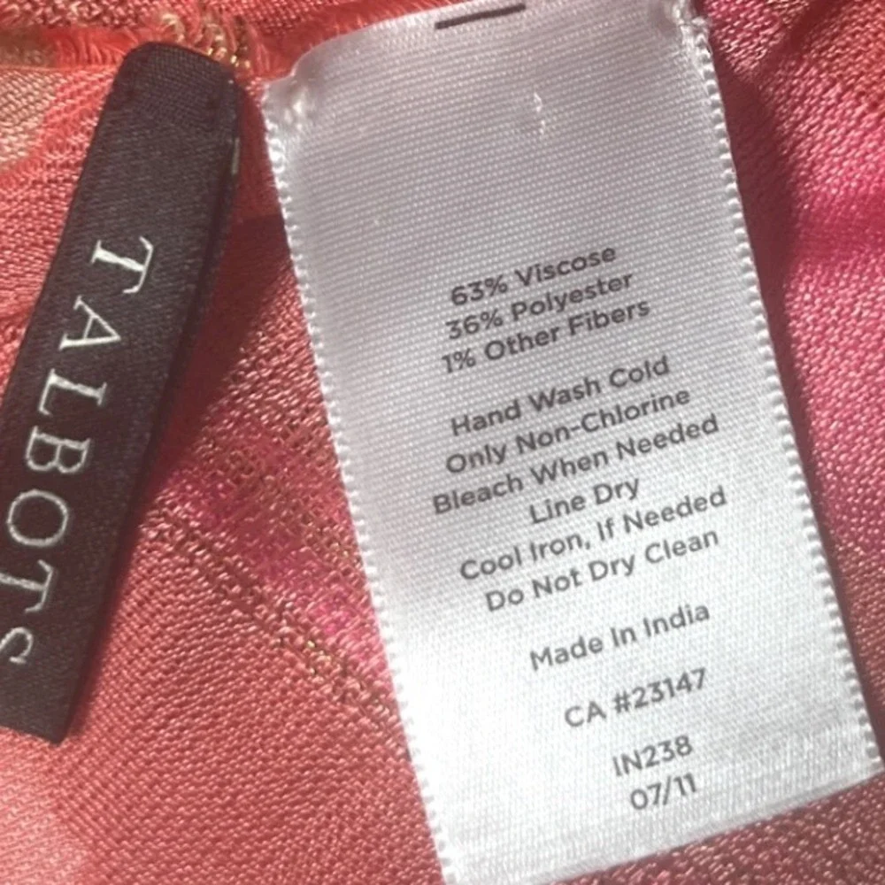 Luminous Metallic Stripe Scarf Talbots Coral Pink Viscose‎ OS